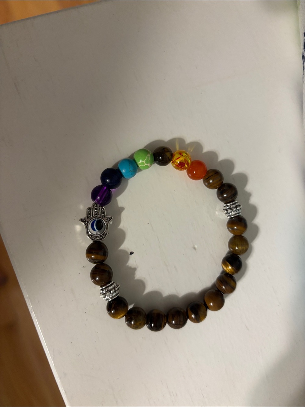 Beaded Hamsa Charm Bracelet - Multicolor and Brown